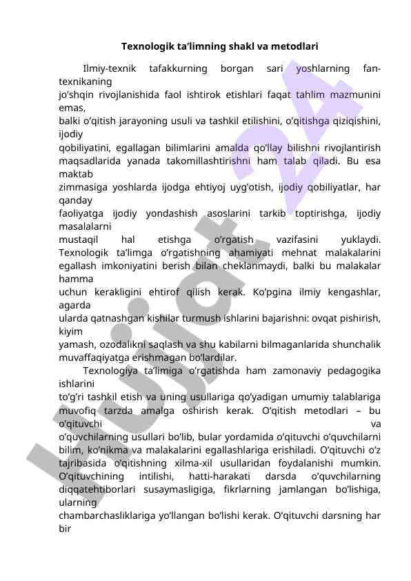 Texnologik ta’limning shakl va metodlari innovatsiyalari