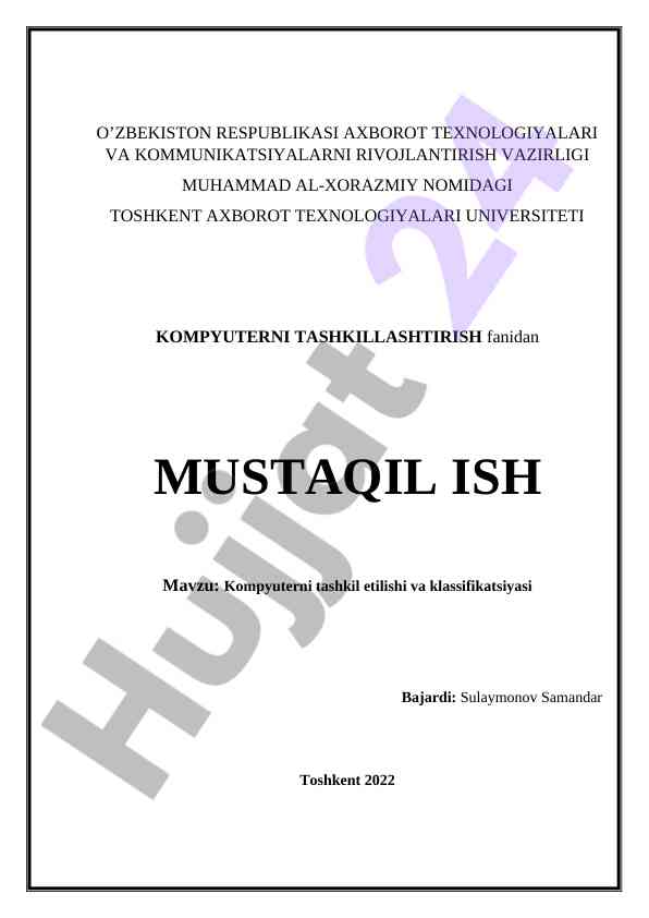 Kompyuterni tashkil etilishi va klassifikatsiyasi
