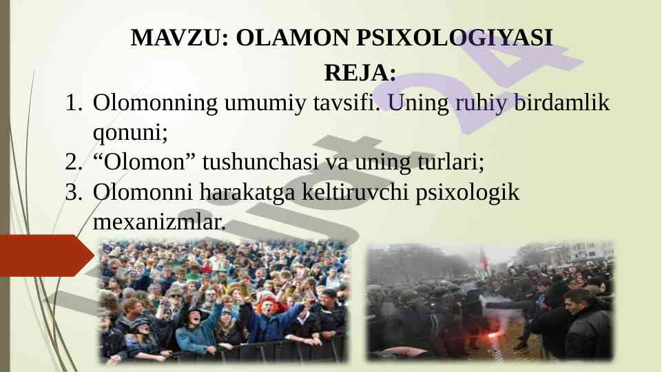 Olamon psixologiyasi tushunchasi va mexanizmlari
