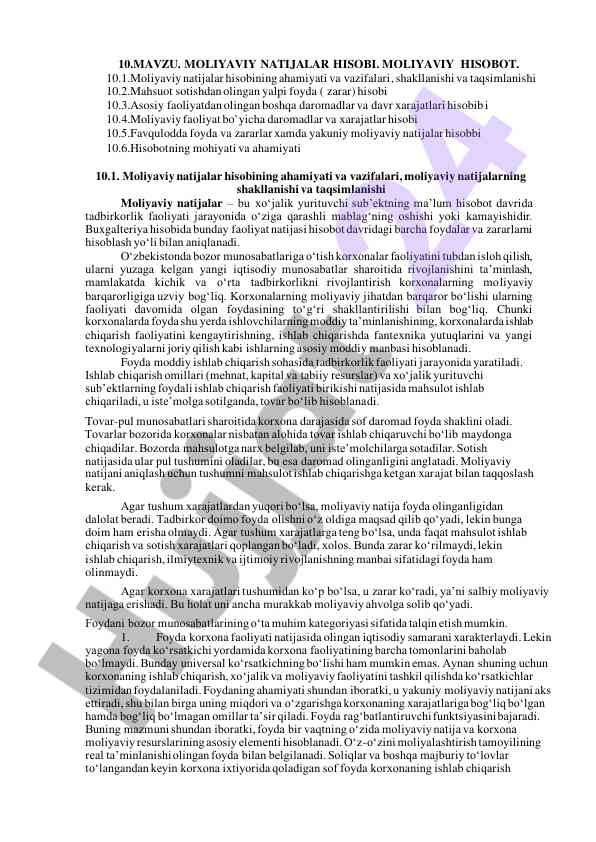 Moliya hisoboti va natijalari tahlili