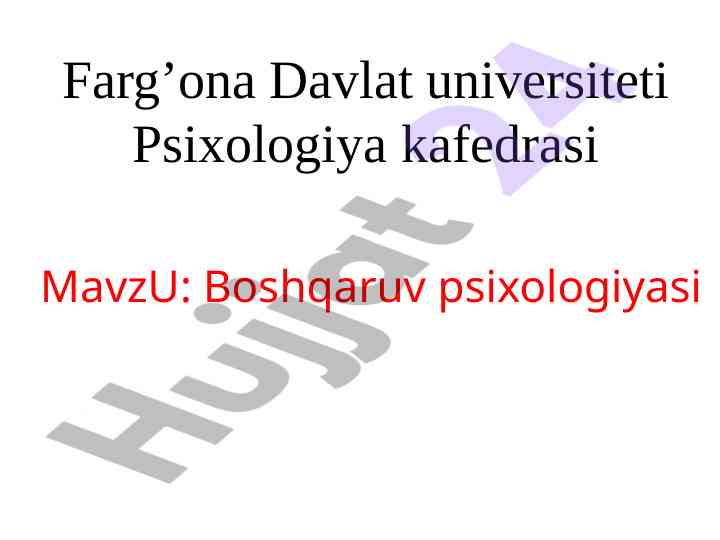 Boshqaruv psixologiyasi mavzusi bo'yicha tahlil