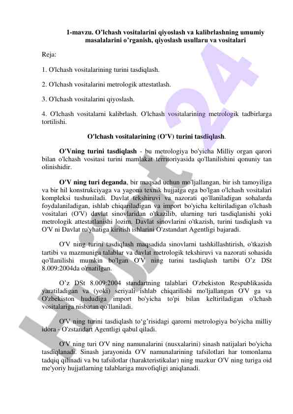 O'lchash vositalarini qiyoslash va kalibrlash