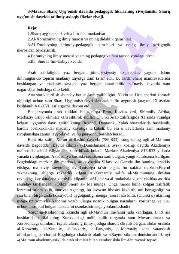Sharq uyg'onish davrida pedagogik fikrlar rivoji