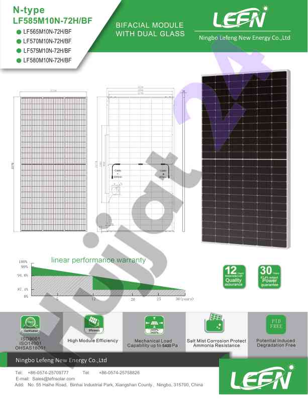 N-type bifacial module electrical characteristics