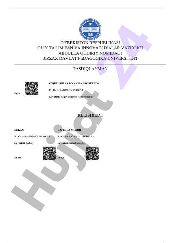 Tasavvuf adabiyoti fanining yakuniy nazorat dasturi