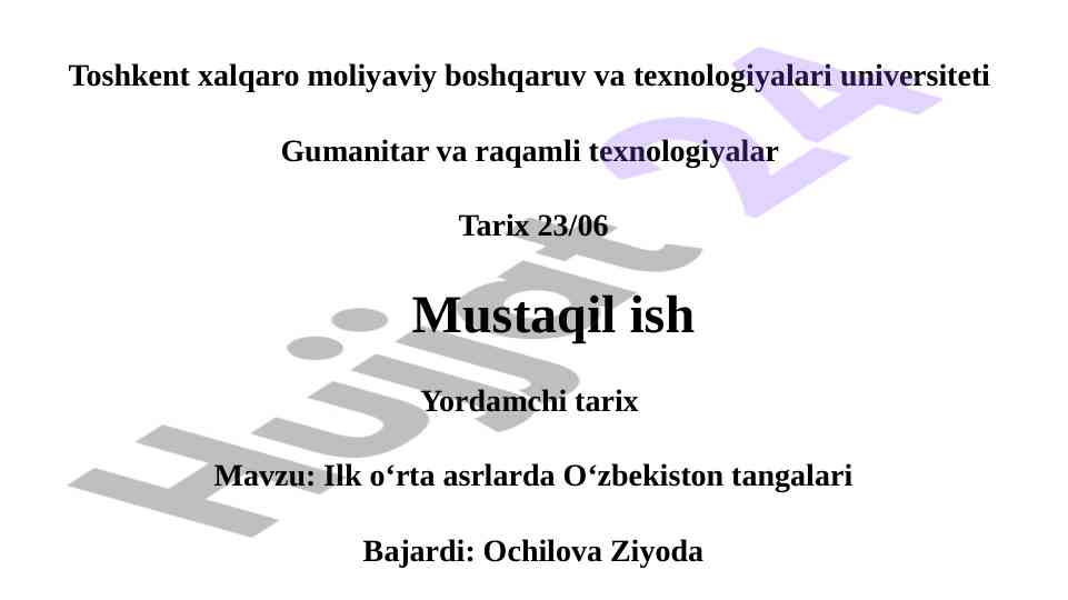 Ilk o'rta asrlarda o'zbekiston tangalari tahlili