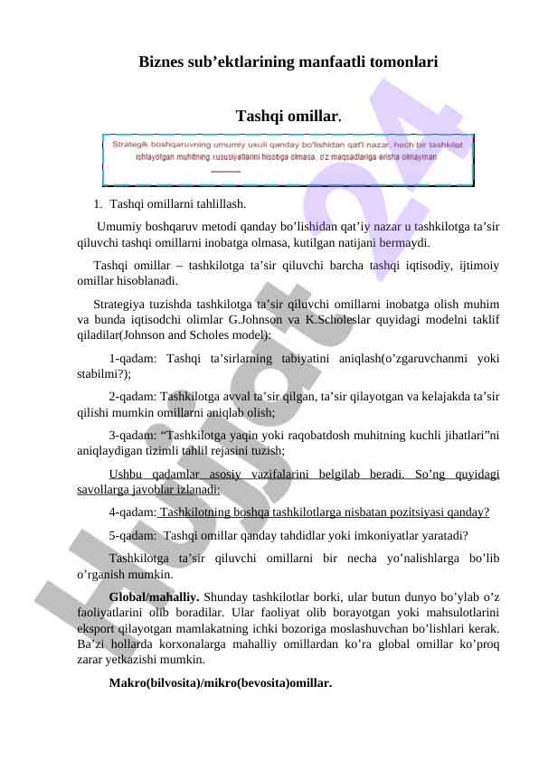Tashqi omillarni tahlillash va tashkilotga ta’siri
