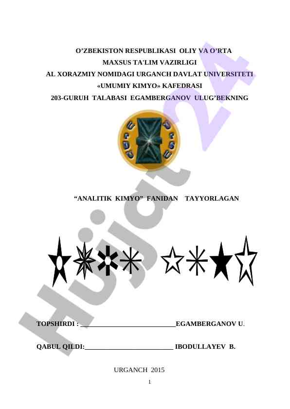 Analitik kimyo fanidan kurs ishlari