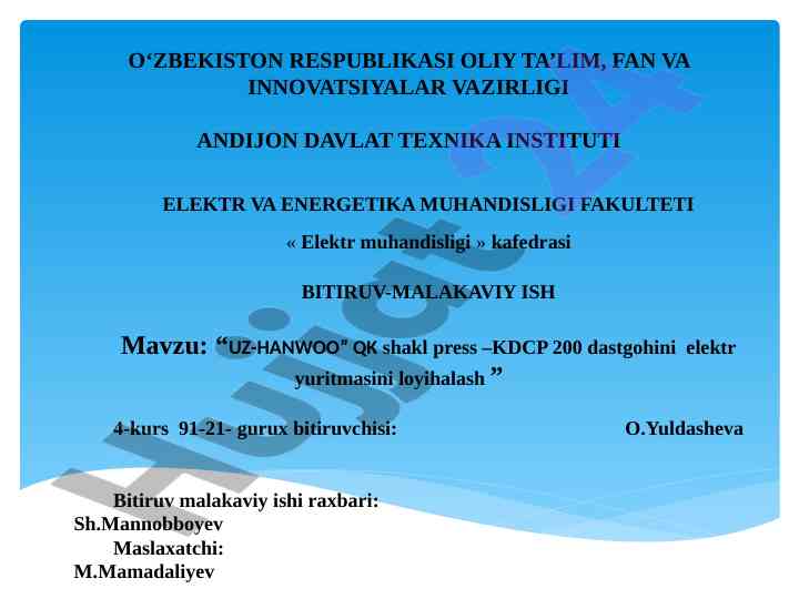 Elektr muhandisligi loyihalash mavzusi uz-hanwoo