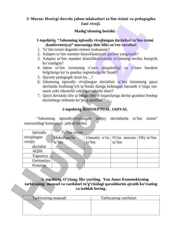 Jahon ta'lim tizimlari va pedagogika rivoji