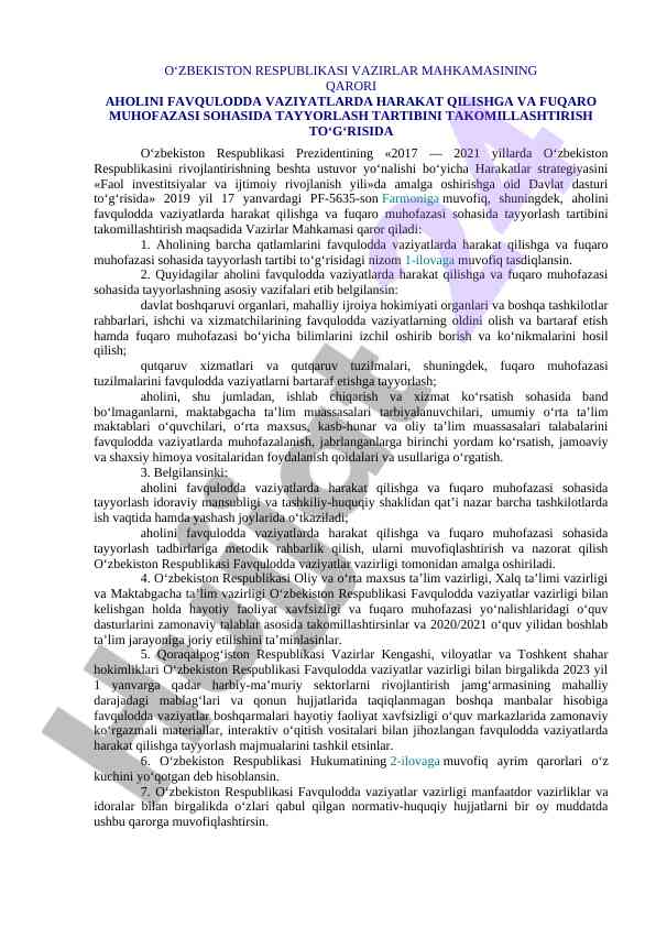 Favqulodda vaziyatlarda aholini tayyorlash tartibi