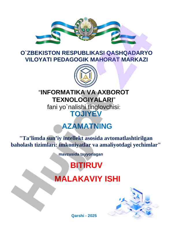 Ta’limda sun’iy intellekt asosida avtomatlashtirilgan baholash tizimlari