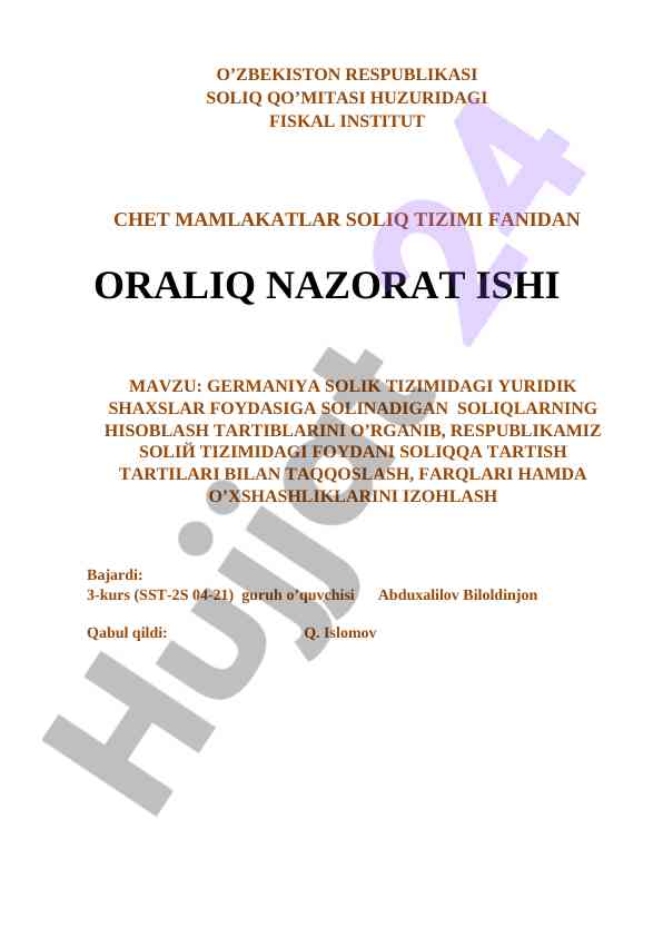 Germaniya soliq tizimidagi yuridik shaxslar soliqlari