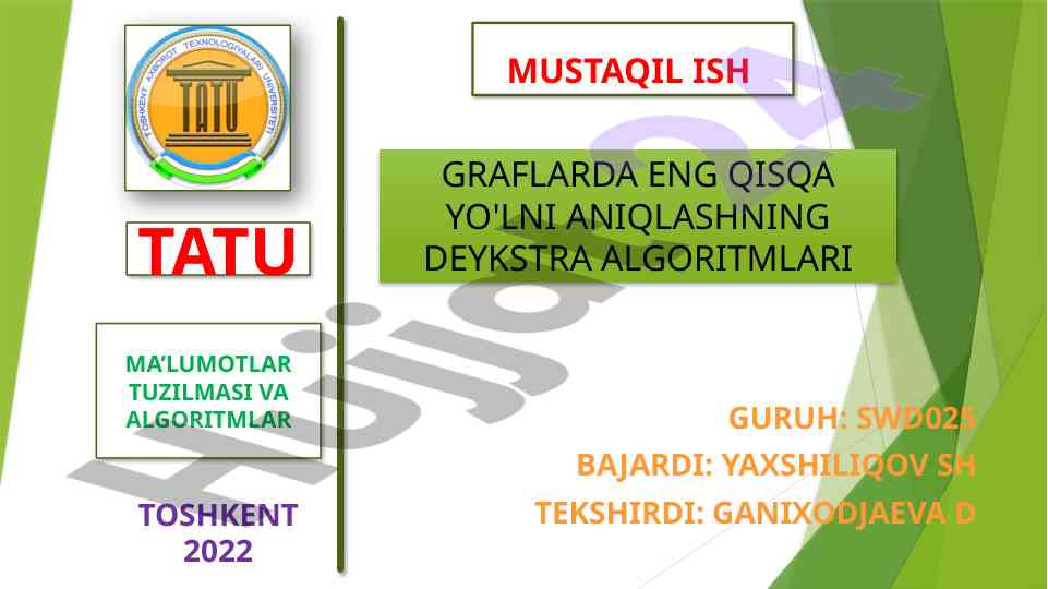 Graflarda eng qisqa yo'lni aniqlash algoritmlari