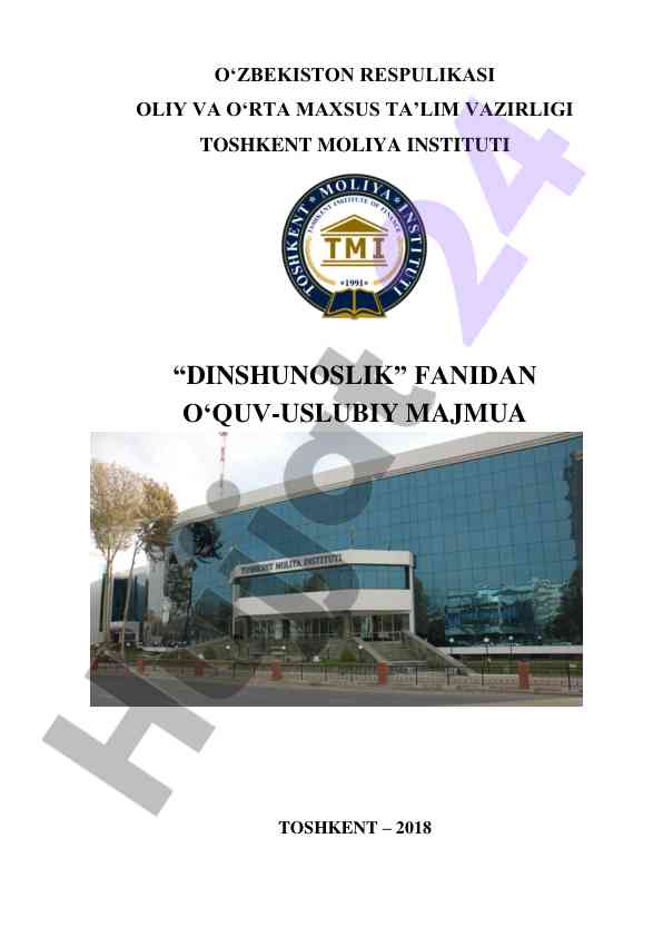 Dinshunoslik fanidan o‘quv-uslubiy majmua