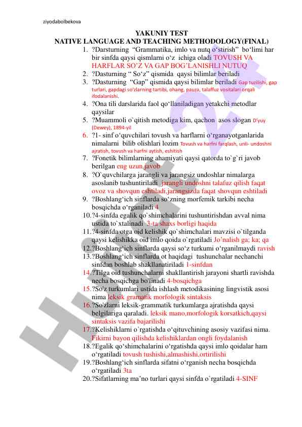 Nnative language and teaching methodology final exam