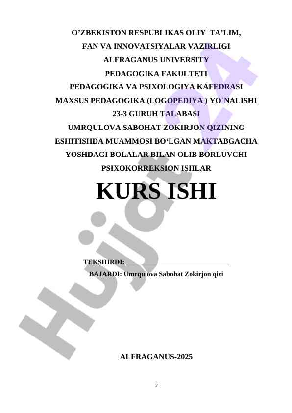 Psixokorrektsion ishlar bo'yicha ta'lim metodlari