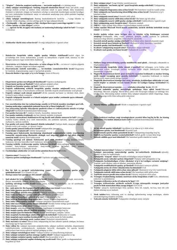 Ilmiy tadqiqot metodologiyasi bo'yicha asosiy tushunchalar