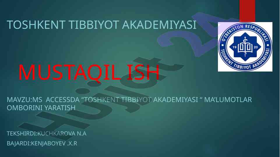 Toshkent tibbiyot akademiyasida ma'lumotlar omborini yaratish