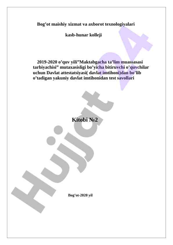 Maktabgacha ta'lim tarbiyachisi imtihon savollari