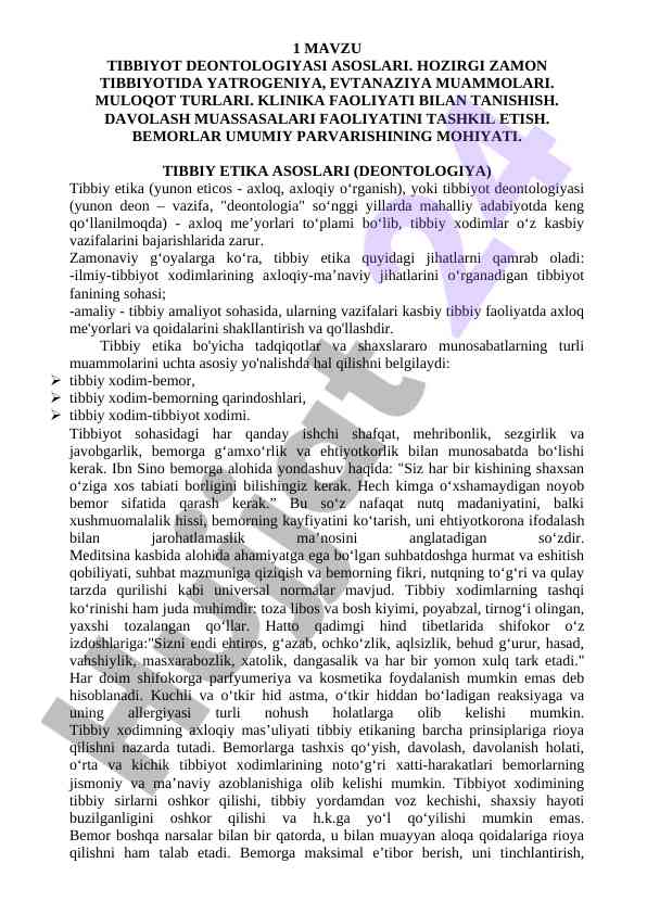 Tibbiyot deontologiyasi asoslari hozirgi zamonda