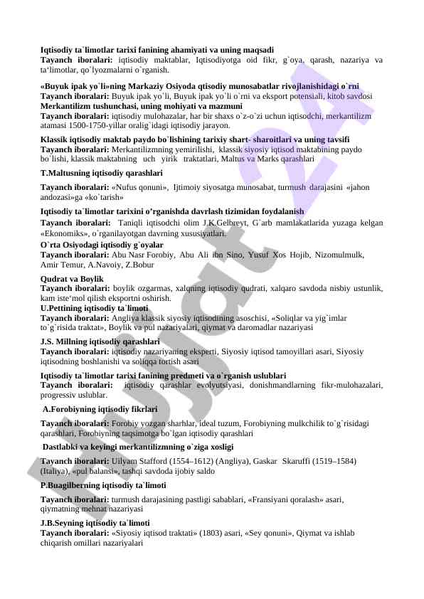 Iqtisodiy Ta'limotlar Tarixi Va Maqsadi