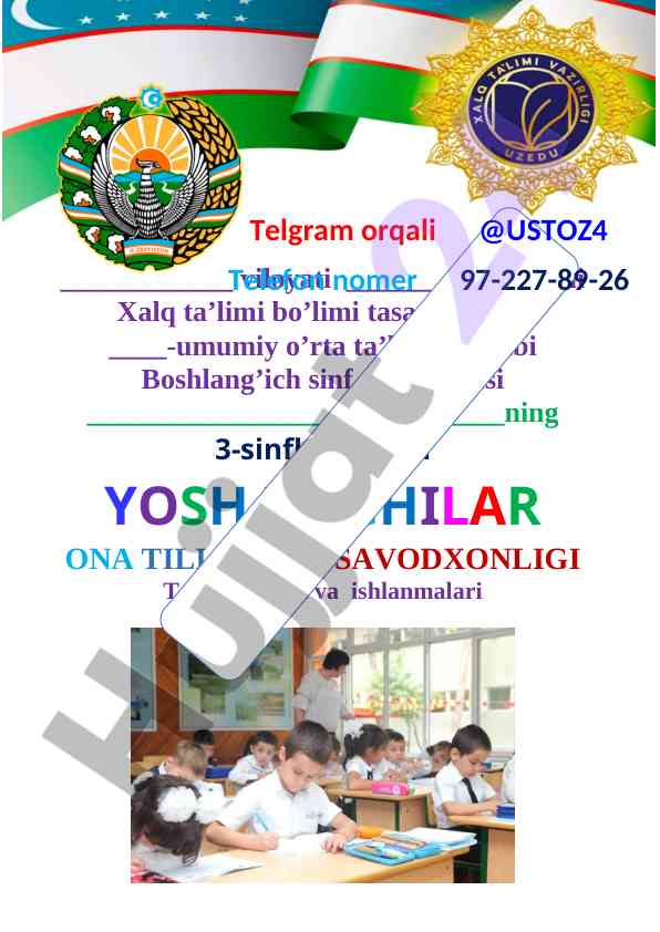 Yosh tilchilar ona tili oqish savodxonligi reja