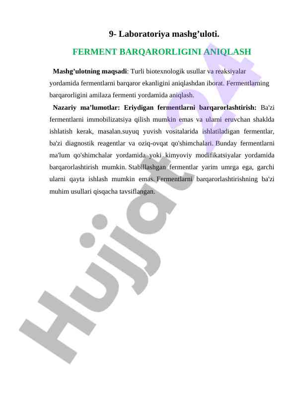 Ferment barqarorligini aniqlash usullari