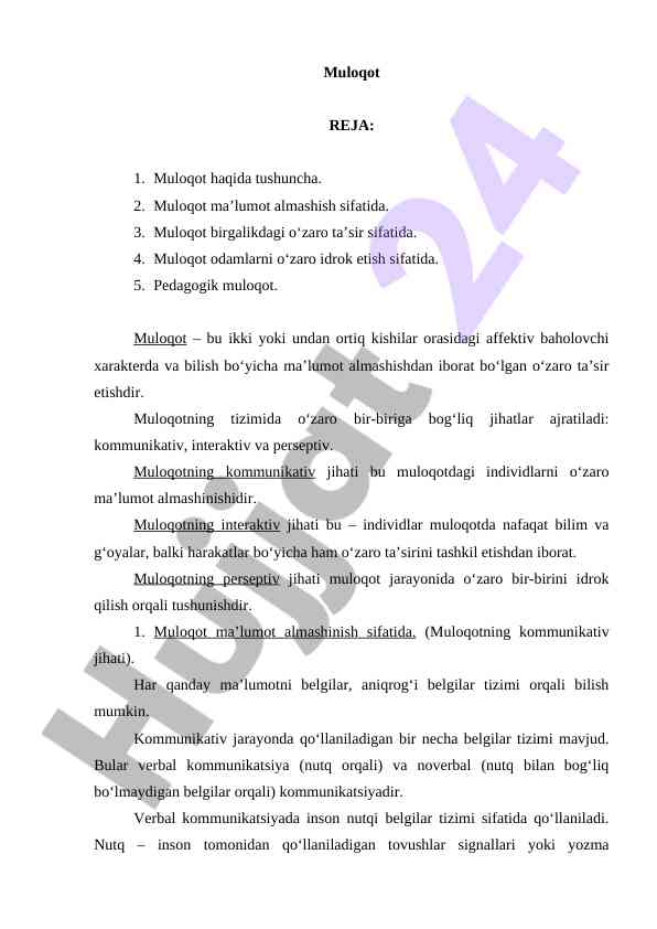 Muloqot tushunchalari va usullari
