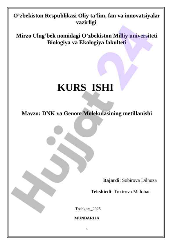 Dnk va genom molekulasining metillanishi