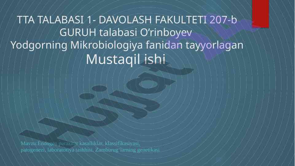 Endogen parazitar kasalliklar va ularning tasnifi