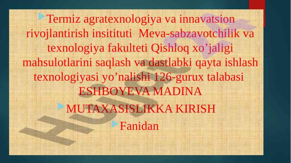 Go'sht mahsulotlarini saqlash texnologiyasi