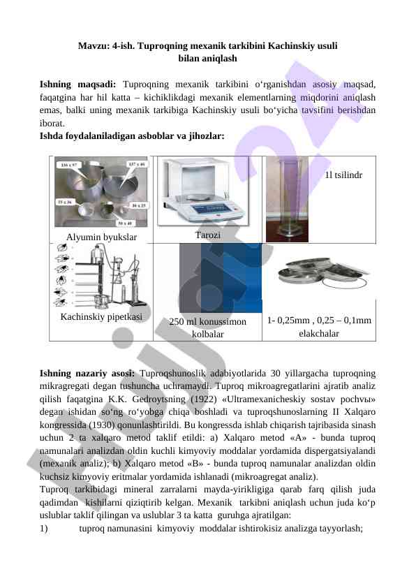 Tuproq mexanik tarkibini aniqlash kachinskiy usuli
