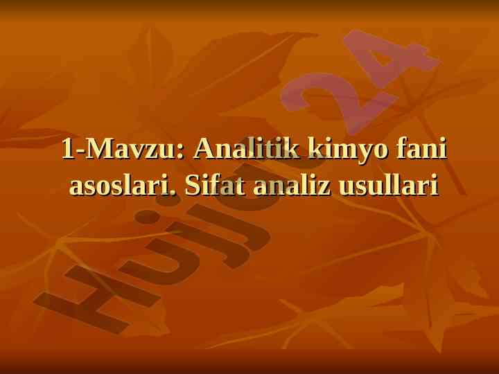 Analitik kimyo fani asoslari sifat analiz usullari