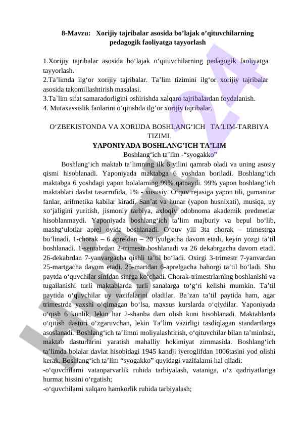 Xorijiy tajribalar bilan o‘qituvchilarni tayyorlash