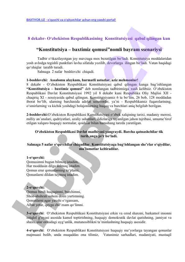 Konstitutsiya – baxtimiz qomusi bayram ssenariysi