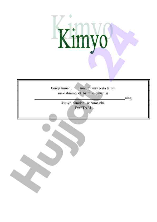 Kimyo fani nazorat ishlari 8-sinf uchun savollar