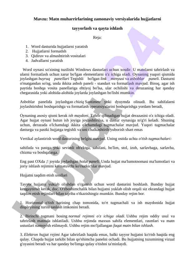 Matn muharrirlari va hujjatlar tayyorlash