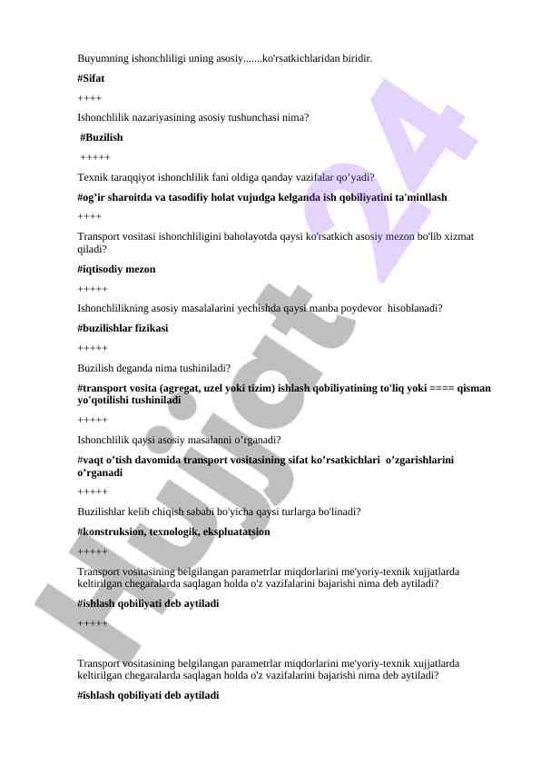 Transport vositalarining ishonchlilik tahlili