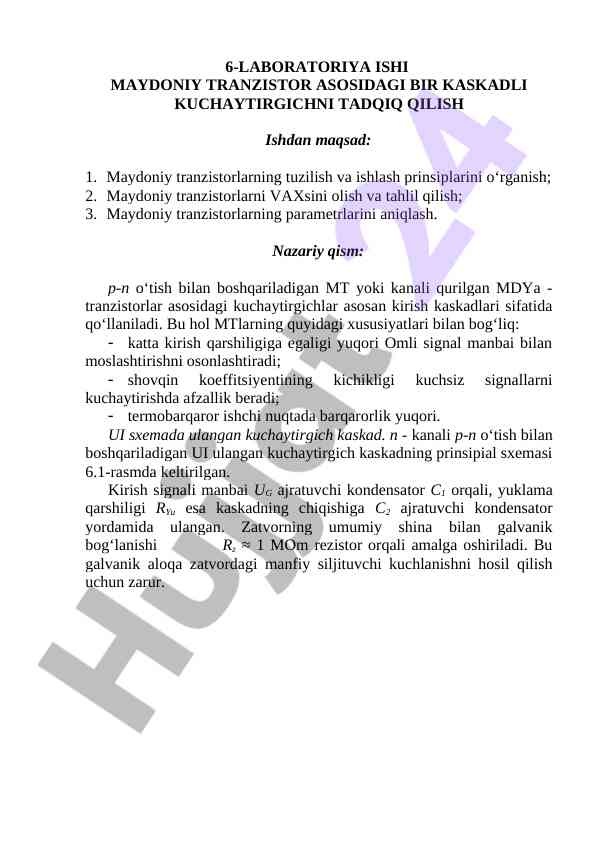 Maydoniy tranzistor asosidagi kuchaytirgichni tadqiq qilish