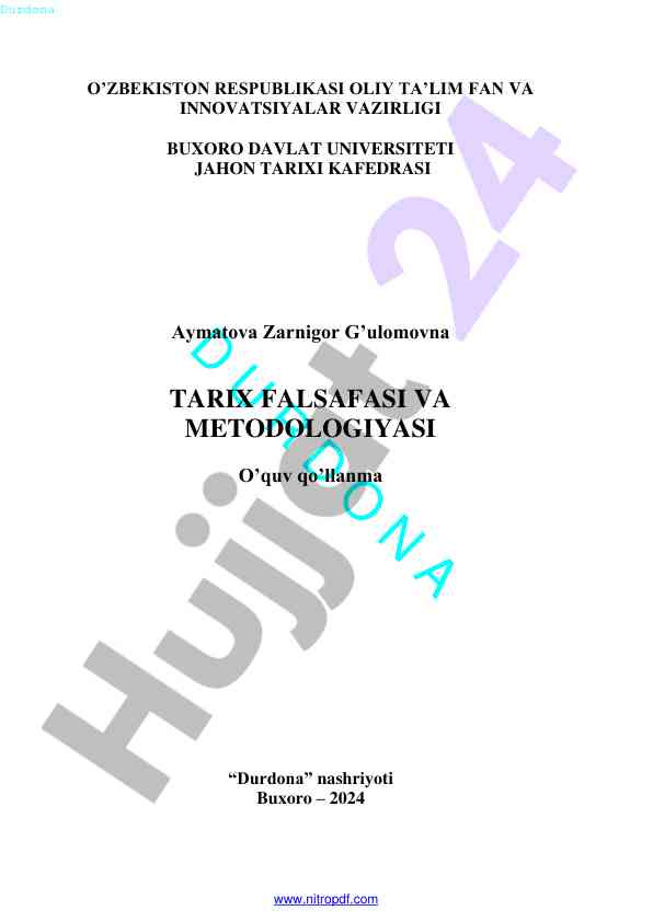 Tarix falsafasi va metodologiyasi o‘quv qo‘llanma