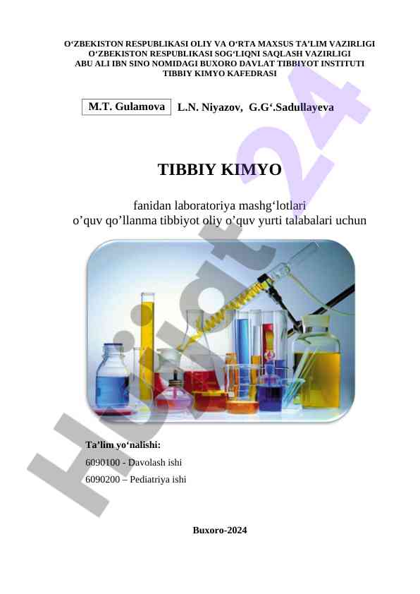 Tibbiy kimyo laboratoriya mashg‘ulotlari o‘quv qo‘llanmasi