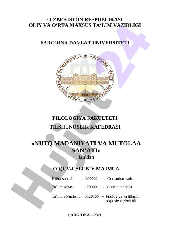Nutq madaniyati va mutolaa san’ati o‘quv qo‘llanmasi