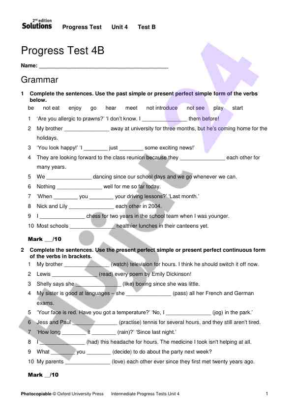 Progress test unit 4b for english learners