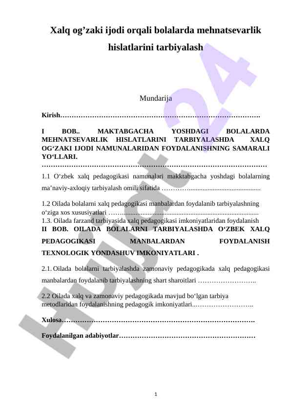 Xalq Og‘zaki Ijodi Orqali Mehnatsevarlik Tarbiyasi