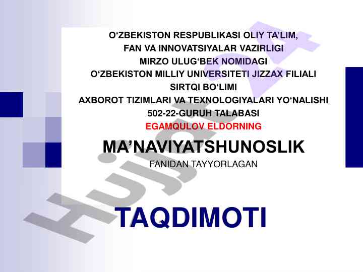Ma'naviyat va madaniyat o'zaro munosabatlar taqdimoti