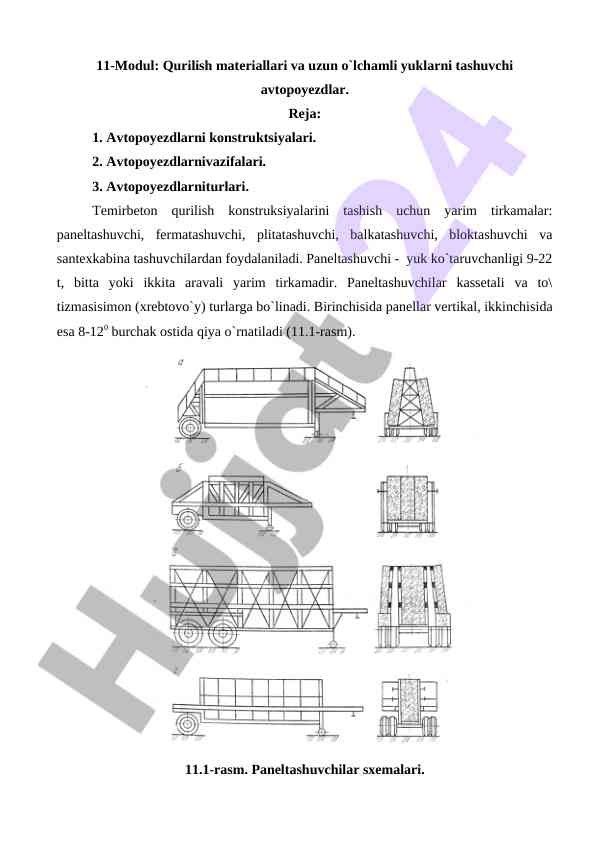 Qurilish materiallari va uzun o'lchamli yuklar