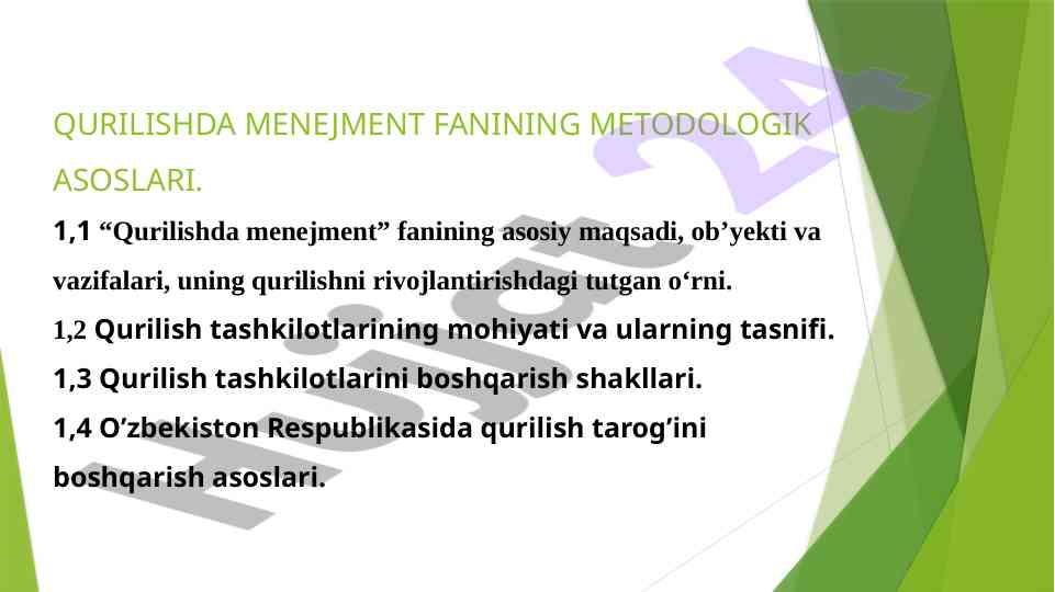 Qurilishda menejment fanining metodologik asoslari