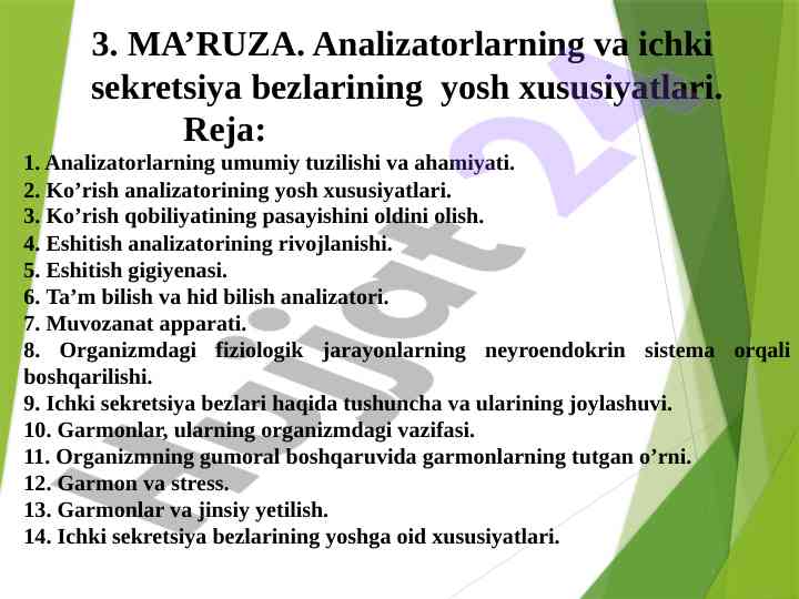 Yosh xususiyatlari bilan analizatorlar tahlili