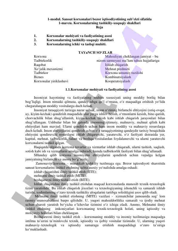Sanoat korxonalari bozor iqtisodiyotining sub’ekti